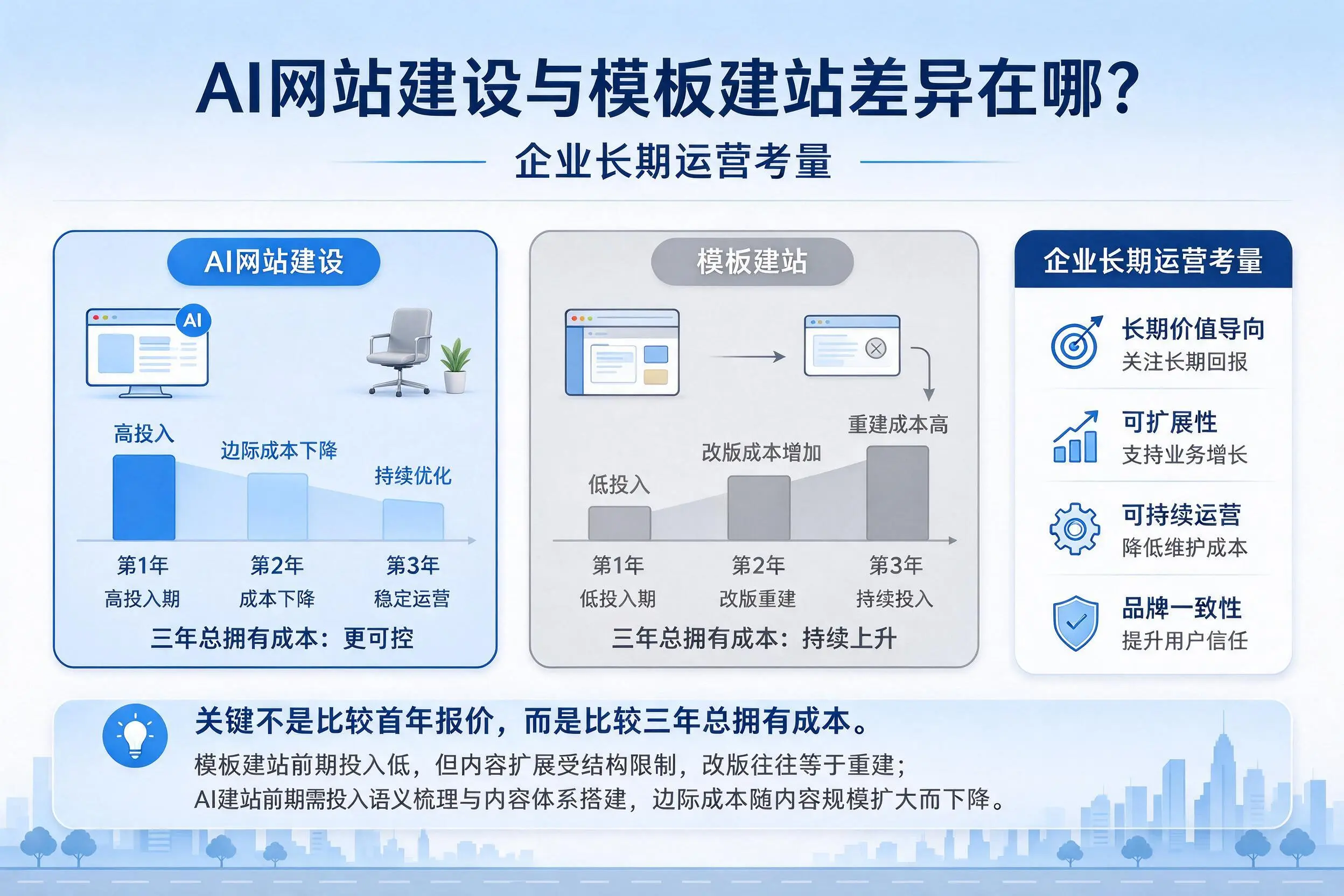 AI网站建设与模板建站差异在哪？吐鲁番企业长期运营考量